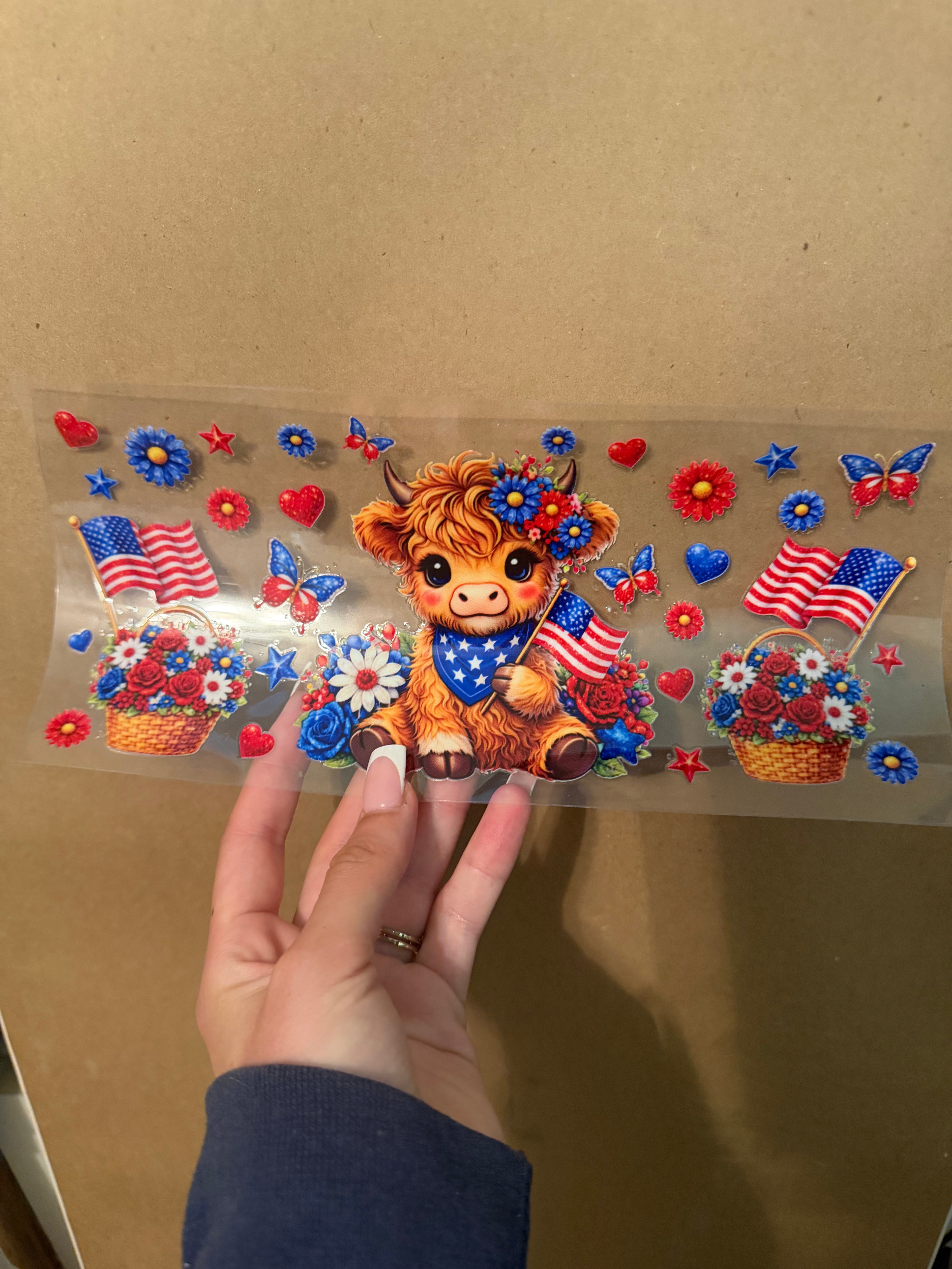 4th of July highland cow cup wrap